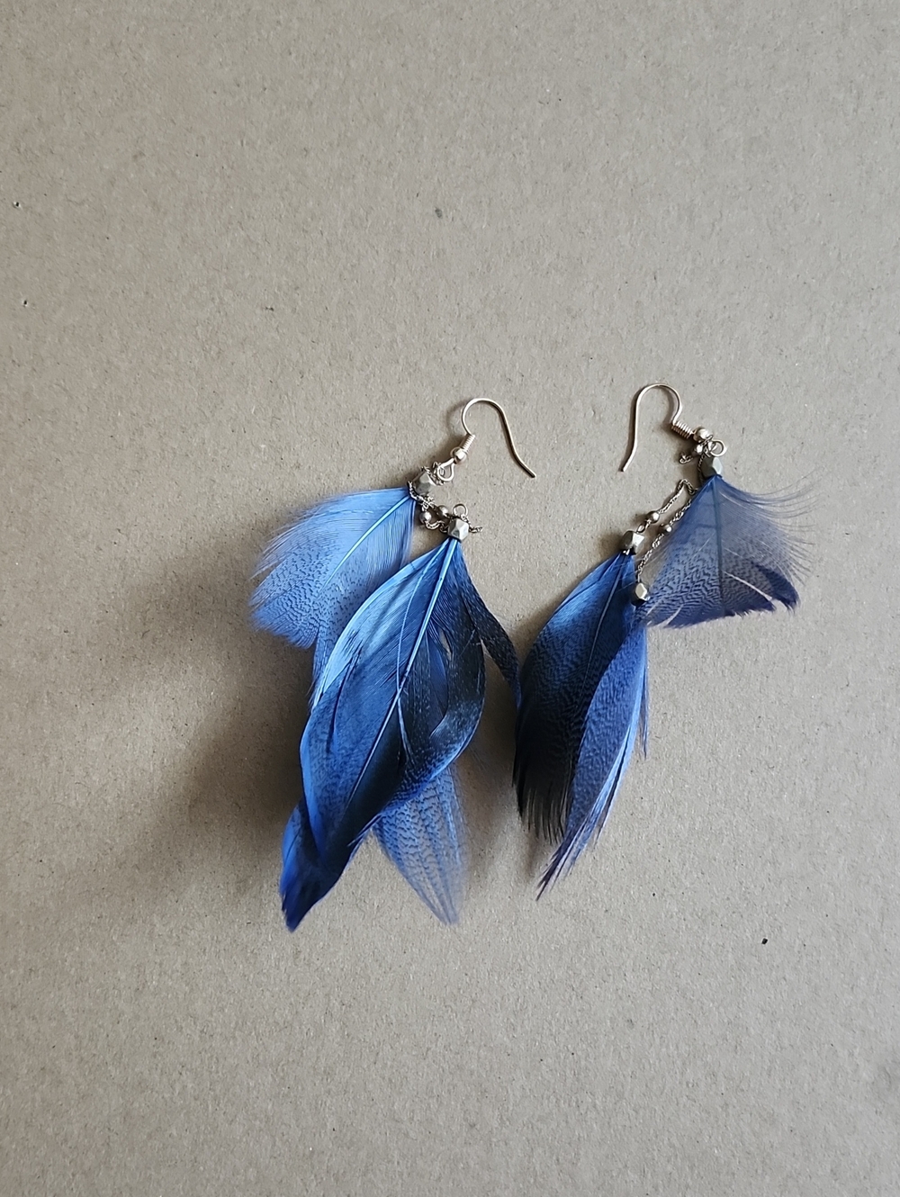 Silver Hook Blue Feather Drop Earrings - Women Jewelry